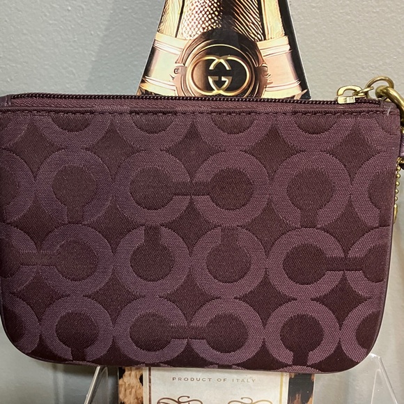 Coach Dark Plum Signature Wristlet - Picture 2 of 6